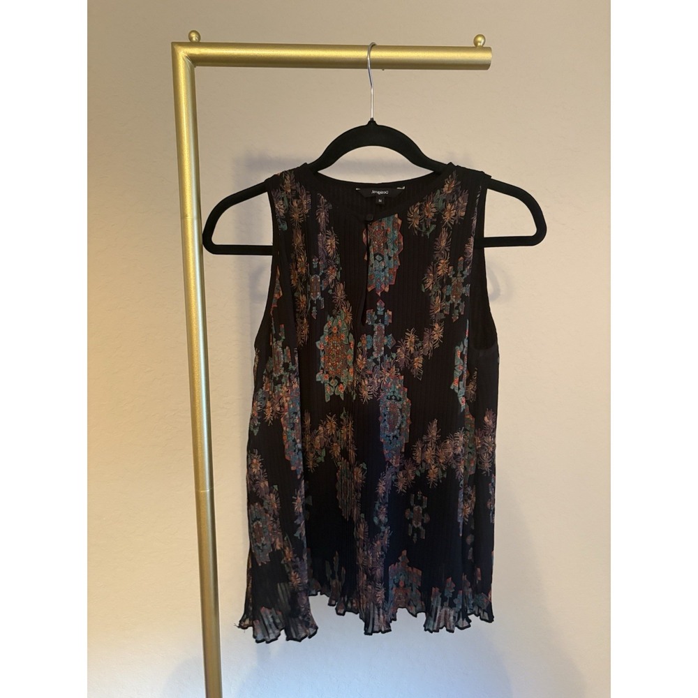 Desigual Women's Floral Paisley Pleated Top Size M Whimsigith Fall Layering